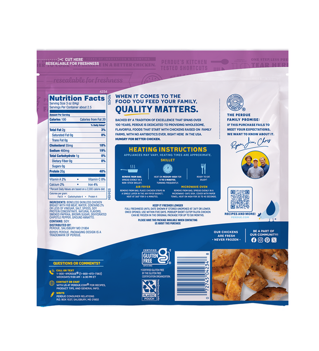 Perdue Chicken Strips, White Meat, Grilled or Fajita
